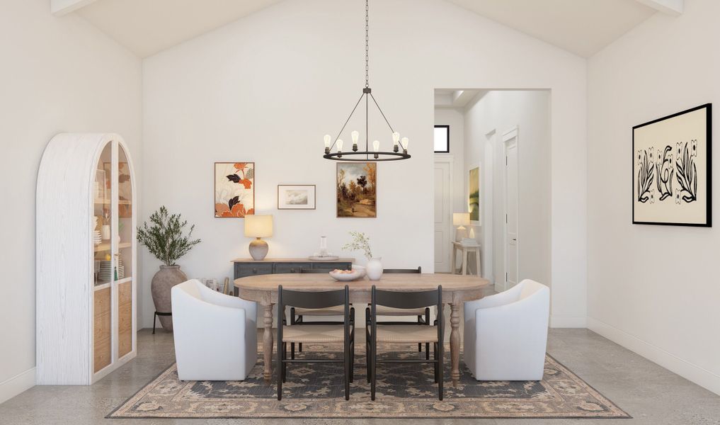 Cozy dining area with chandelier