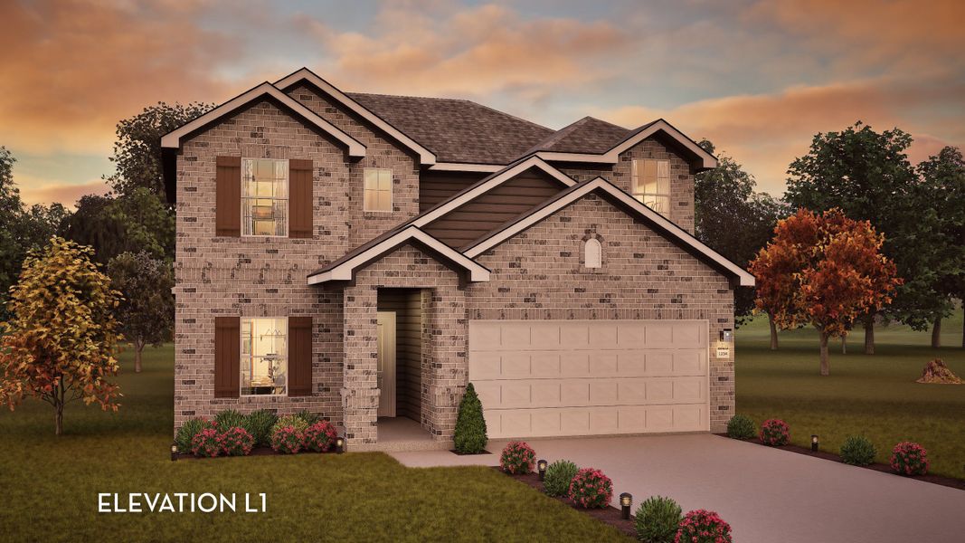 Representative exterior photo of a completed home built from the Blanco by CastleRock Communities in Tabor Ranch, Ponder, TX (Image 1). Representative exterior photo of a completed home built from the Blanco by CastleRock Communities in Tabor Ranch, Ponder, TX (Image 1).