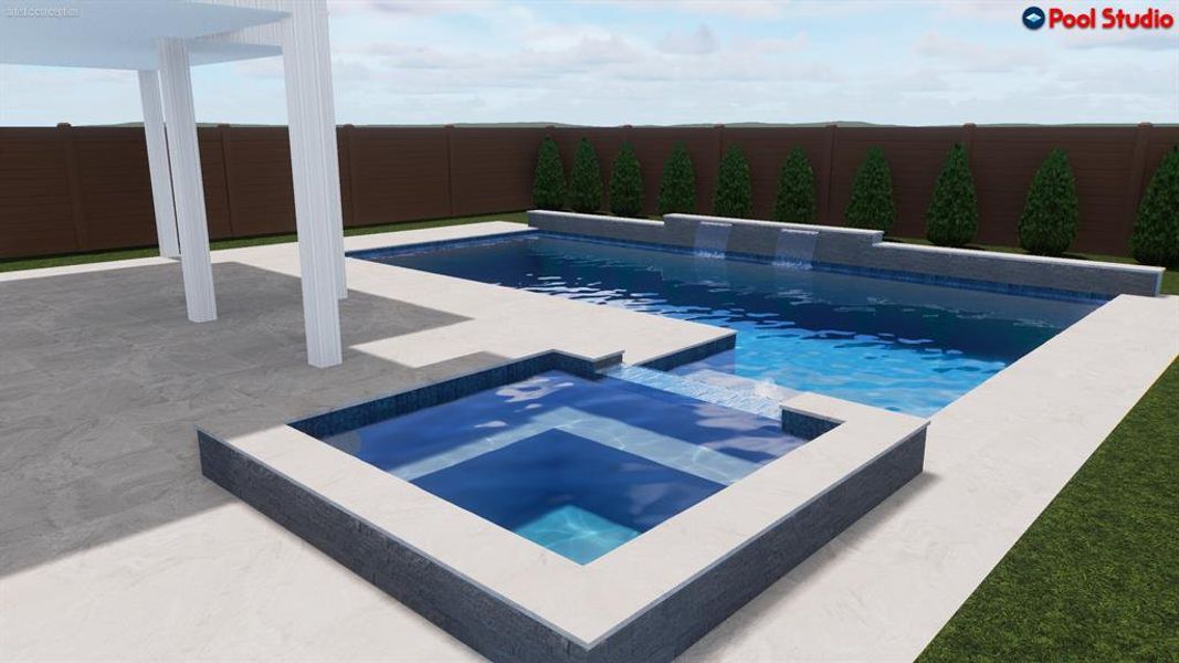 For marketing purposes only. Pool rendering- visualize exactly how a stunning pool can fit into the spacious backyard!