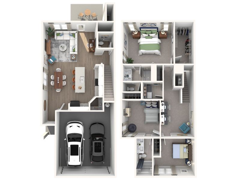 2D floor plan layout for the Opal by Meritage Homes in Greystone - Parc Townhomes, Smyrna, TN (Image 4).