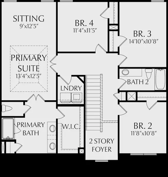 2D floor plan layout for the Stamford by KM Homes in Ashton Heights, Lawrenceville, GA (Image 4).