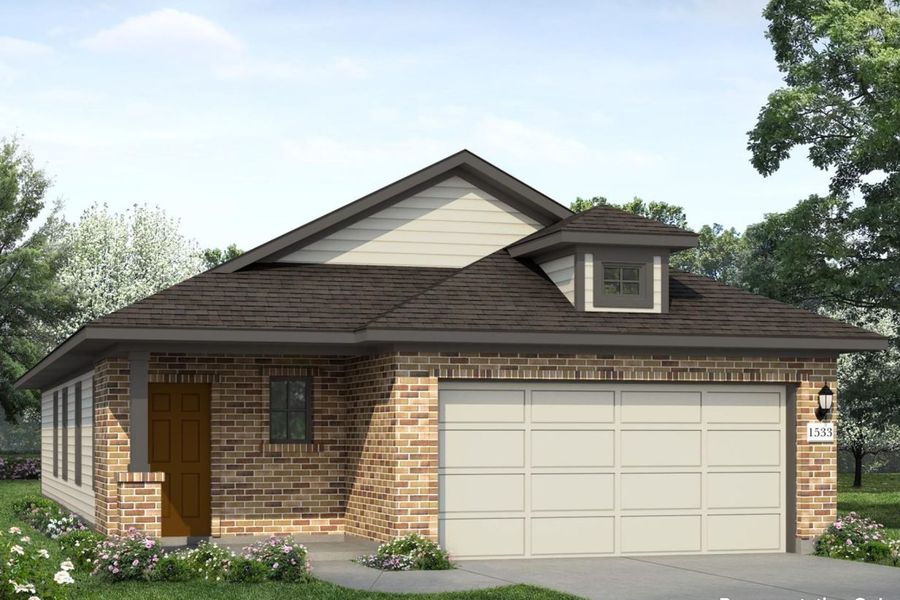 Front exterior of a new home in Oak Hills, Montgomery, TX, highlighting curb appeal (Image 1). Front exterior of a new home in Oak Hills, Montgomery, TX, highlighting curb appeal (Image 1).