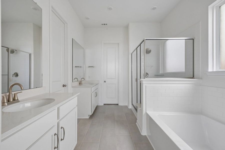 Primary bathroom. Sample product photo. Actual exterior and interior selections may vary by homesite. Photo may be virtually staged.