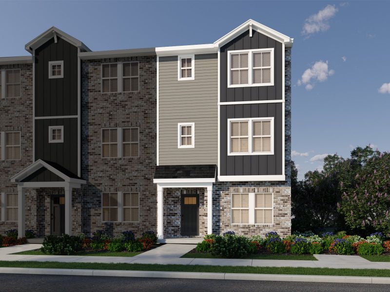 Representative exterior photo of a completed home built from the Farmington - End by Meritage Homes in Greystone - Highland Townhomes, Smyrna, TN (Image 1).