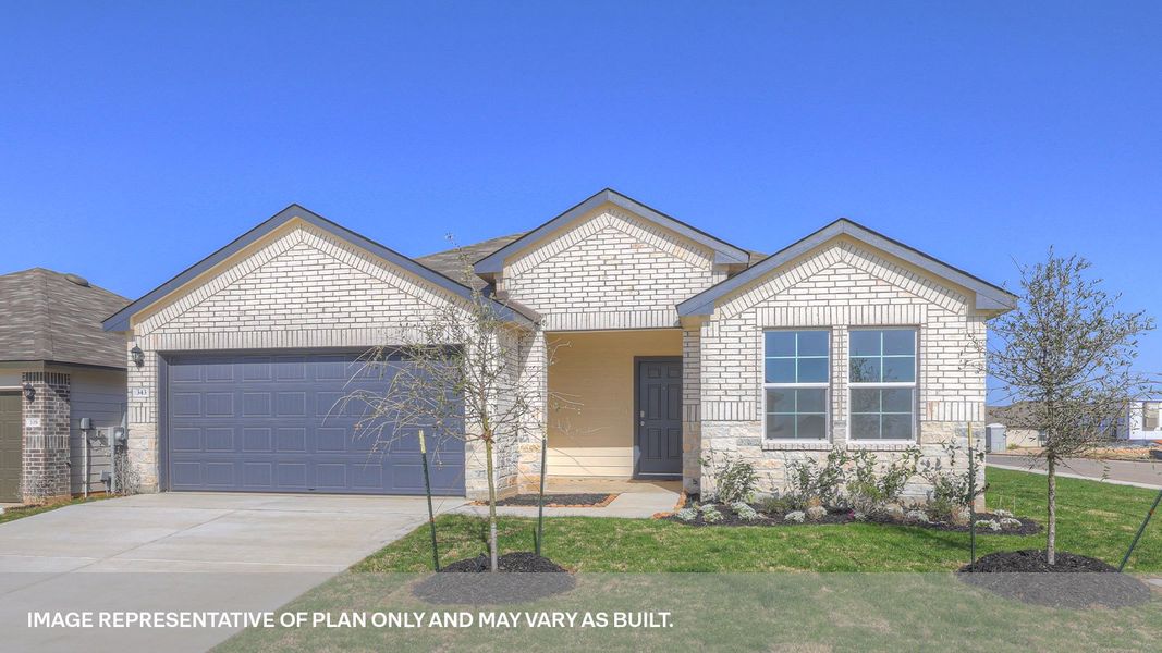 Representative exterior photo of a completed home built from the The Denton by D.R. Horton in Arroyo Ranch, Seguin, TX (Image 1). Representative exterior photo of a completed home built from the The Denton by D.R. Horton in Arroyo Ranch, Seguin, TX (Image 1).