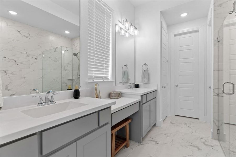 Primary bath close-up. Walk-in closet, linen closet & private commode straight ahead. Primary bath close-up. Walk-in closet, linen closet & private commode straight ahead.