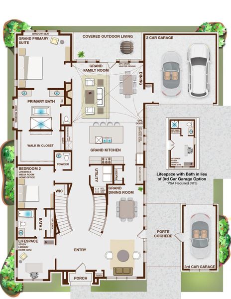 2D floor plan layout for the Grand Silverleaf by Grand Homes in Grand Oaks, Celina, TX (Image 3).