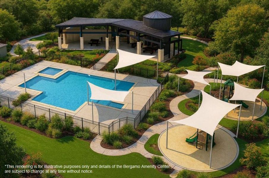 Rendering of the planned community pool and covered playground.