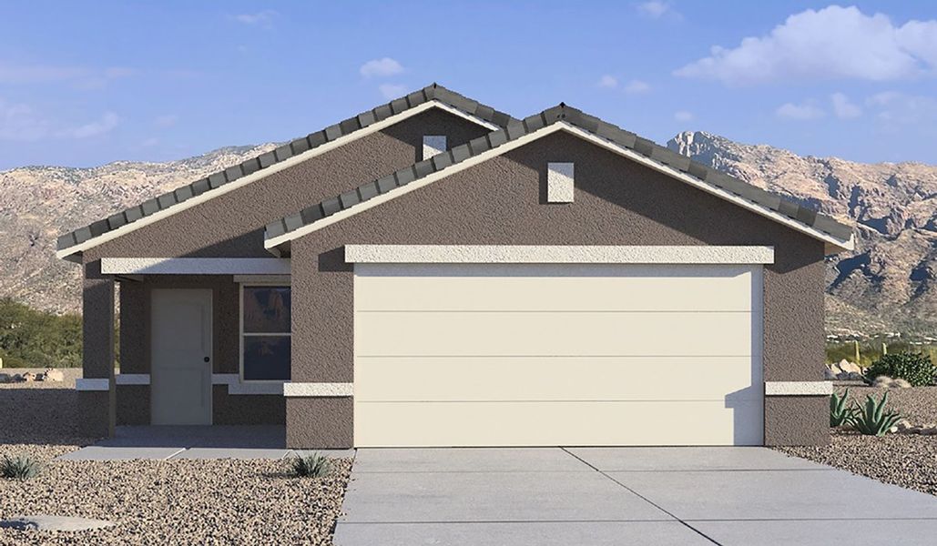 Representative exterior photo of a completed home built from the Agave - Amber Plan A30A by D.R. Horton in Saguaro Bloom, Marana, AZ (Image 1). Representative exterior photo of a completed home built from the Agave - Amber Plan A30A by D.R. Horton in Saguaro Bloom, Marana, AZ (Image 1).