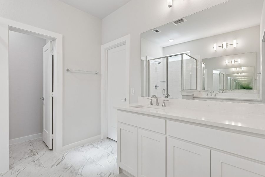 Primary Bathroom in the Masters home plan by Trophy Signature Homes – REPRESENTATIVE PHOTO