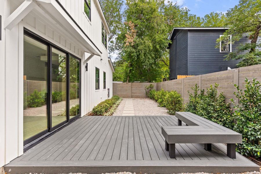 Deck with a fenced backyard Deck with a fenced backyard