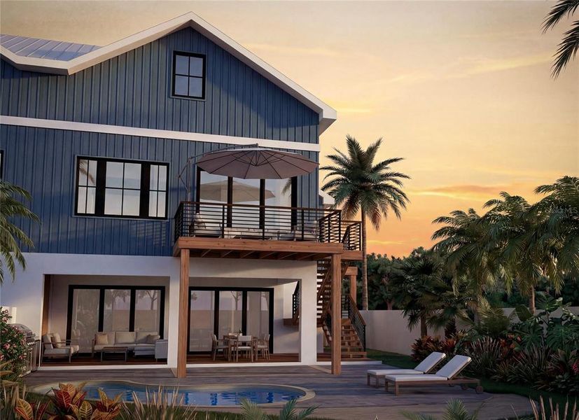 Front exterior of a new home in , Holmes Beach, FL, highlighting curb appeal (Image 8). Front exterior of a new home in , Holmes Beach, FL, highlighting curb appeal (Image 8).