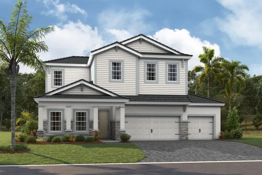 Representative exterior photo of a completed home built from the Longboat II by Homes by WestBay in Longleaf at Grand Park, Sarasota, FL (Image 2). Representative exterior photo of a completed home built from the Longboat II by Homes by WestBay in Longleaf at Grand Park, Sarasota, FL (Image 2).