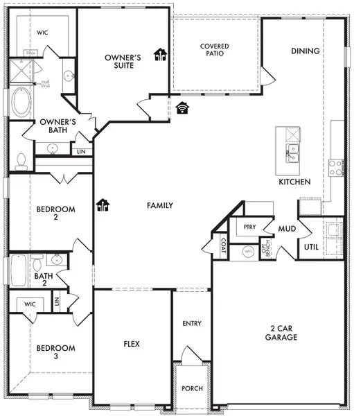 2D floor plan layout for the Balmoral by Impression Homes in Timberbrook, Justin, TX (Image 3).