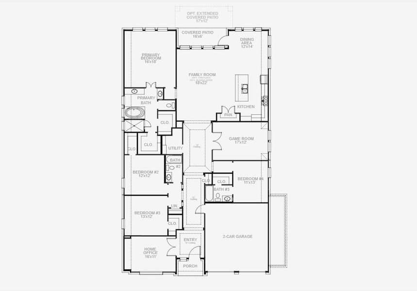 2D floor plan layout for the 2738W by Perry Homes in Serenity 55+ Active Adult, Arcola, TX (Image 8). 2D floor plan layout for the 2738W by Perry Homes in Serenity 55+ Active Adult, Arcola, TX (Image 8).