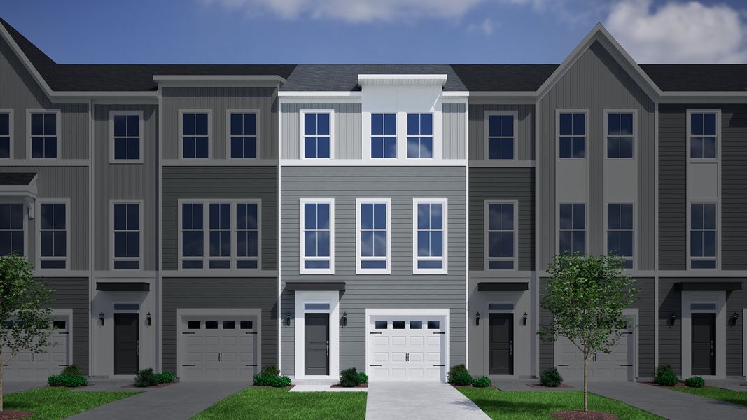 Representative exterior photo of a completed home built from the Daphne 3-Story 1-Car Garage - Vanguard Collection by Mungo Homes in Vista at Cane Bay, Summerville, SC (Image 11).