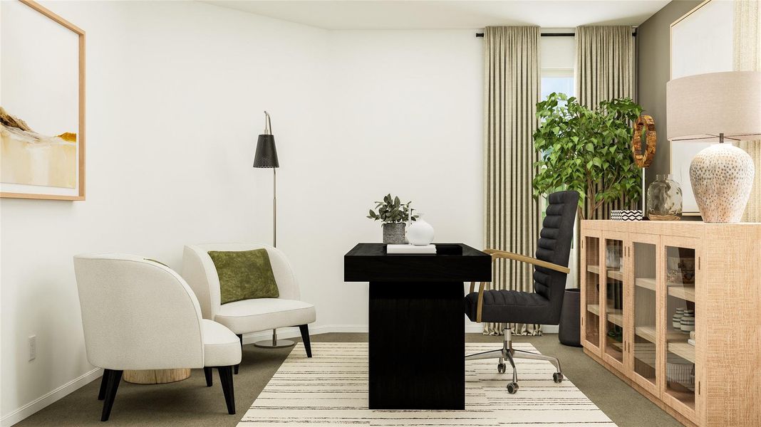 Carpeted home office featuring baseboards Carpeted home office featuring baseboards