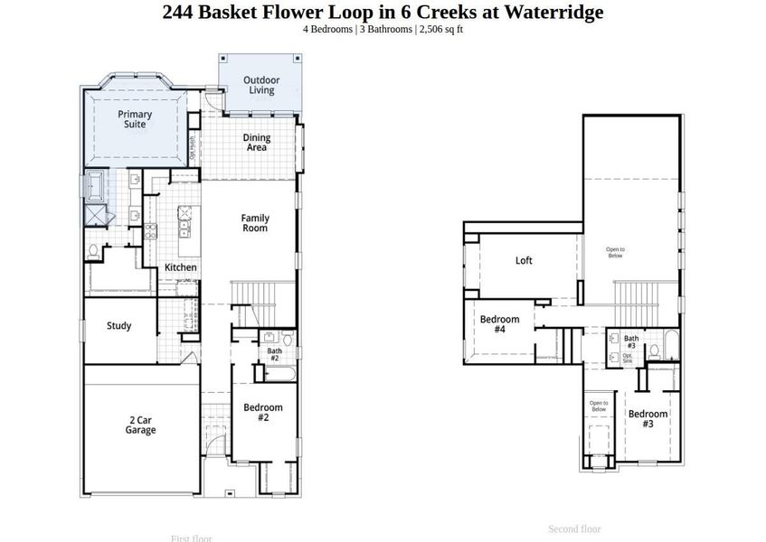 2D floor plan layout of this home in 6 Creeks at Waterridge, Kyle, TX (Image 4).