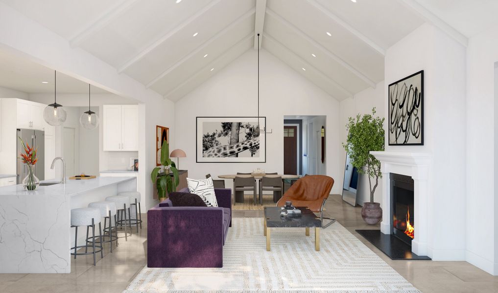 Great room with vaulted ceiling