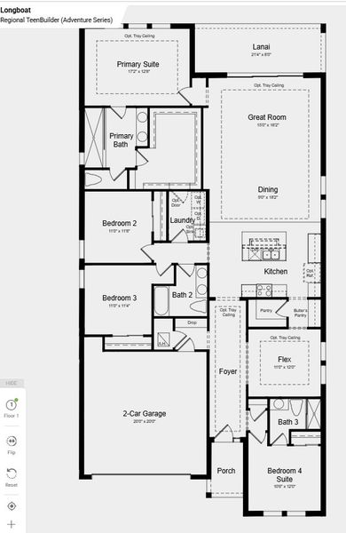 2D floor plan layout for the Longboat by Taylor Morrison in Windward Preserve, Cocoa, FL (Image 3).