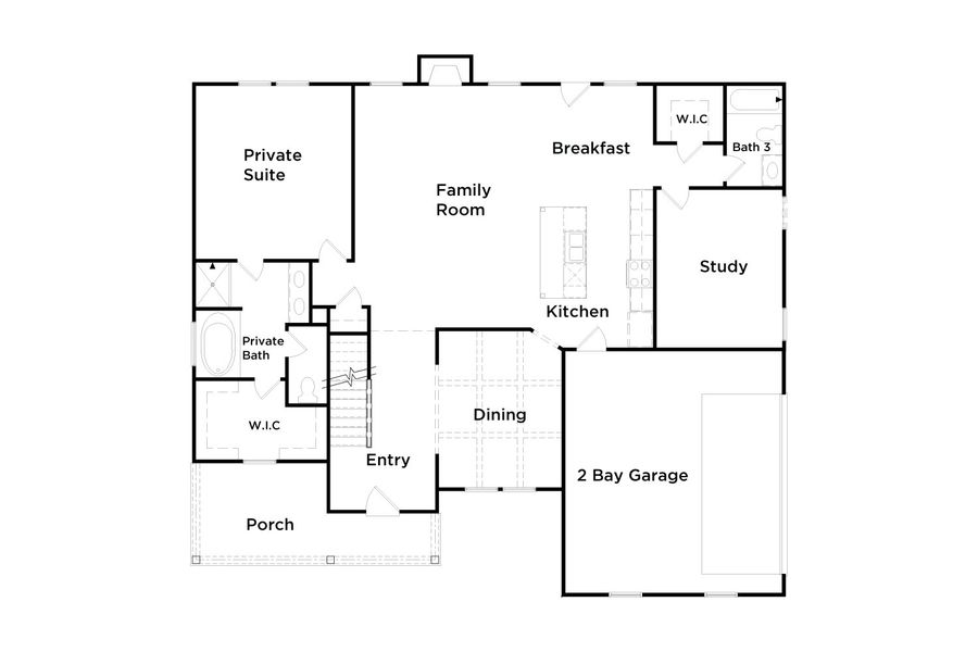 2D floor plan layout for the Meridian II by DRB Homes in Northcroft, Loganville, GA (Image 3).