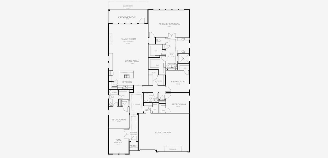2D floor plan layout for the 2778J by Perry Homes in Hyland Trail, Green Cove Springs, FL (Image 3).