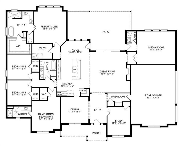 2D floor plan layout of this home in Oak Creek Ranch, Midlothian, TX (Image 5). 2D floor plan layout of this home in Oak Creek Ranch, Midlothian, TX (Image 5).