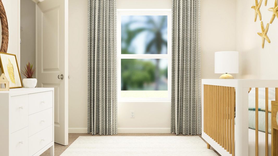 A room with a window and a table with a chair and a lamp.