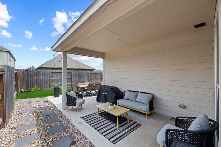Exterior details and patio area of a home in Balmoral East, Houston (Image 21). Exterior details and patio area of a home in Balmoral East, Houston (Image 21).