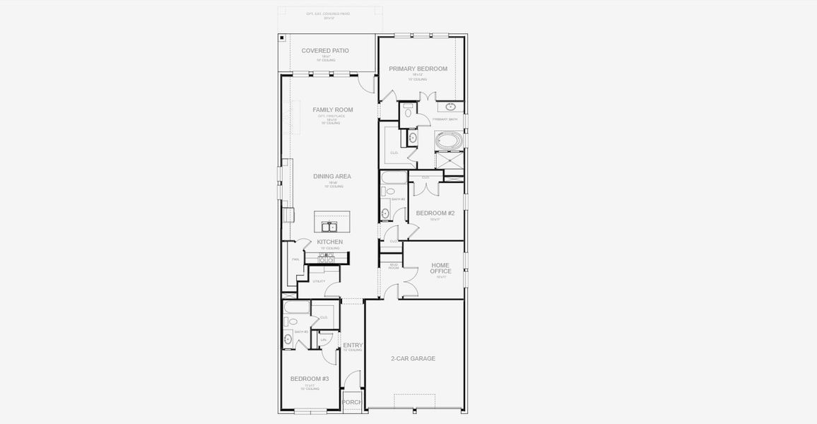 2D floor plan layout for the 1910W by Perry Homes in Briggs Ranch, San Antonio, TX (Image 3).