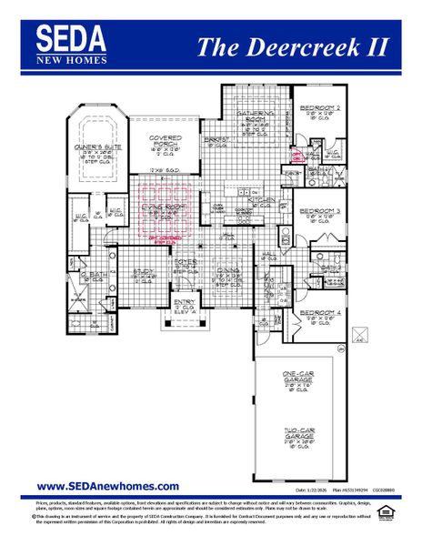 2D floor plan layout for the Deercreek II by SEDA New Homes in Sandy Bluff, Yulee, FL (Image 3).