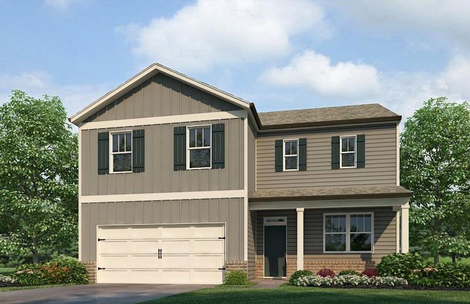 Front exterior of a new home in Oconee Overlook, Gainesville, GA, highlighting curb appeal (Image 1). Front exterior of a new home in Oconee Overlook, Gainesville, GA, highlighting curb appeal (Image 1).
