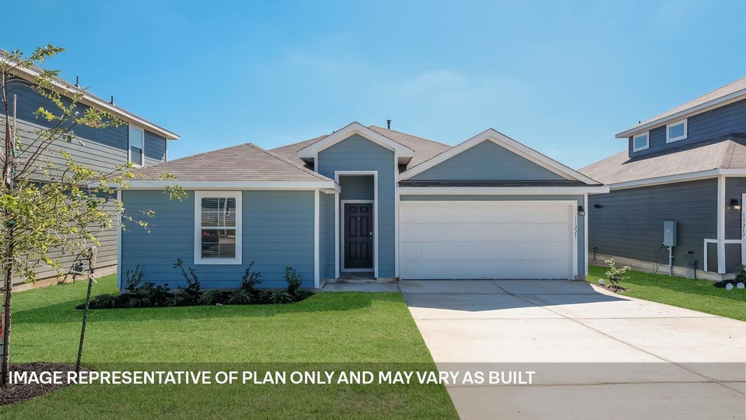 Front exterior of a new home in Durango, Mustang Ridge, TX, highlighting curb appeal (Image 1). Front exterior of a new home in Durango, Mustang Ridge, TX, highlighting curb appeal (Image 1).