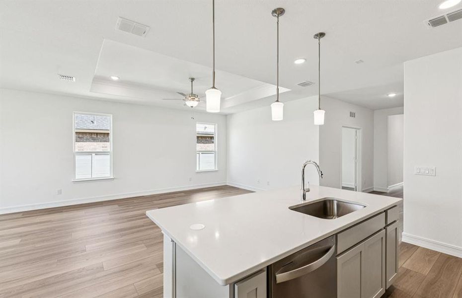 Large island overlooking gathering room Large island overlooking gathering room