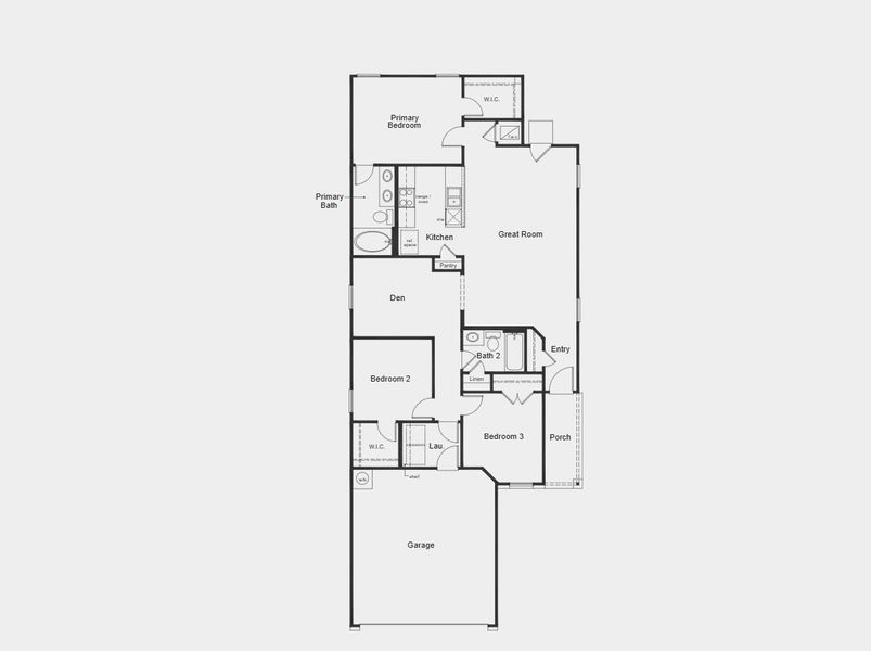 2D floor plan layout for the Plan 1360 by KB Home in Stoney Chase, Del Valle, TX (Image 3).