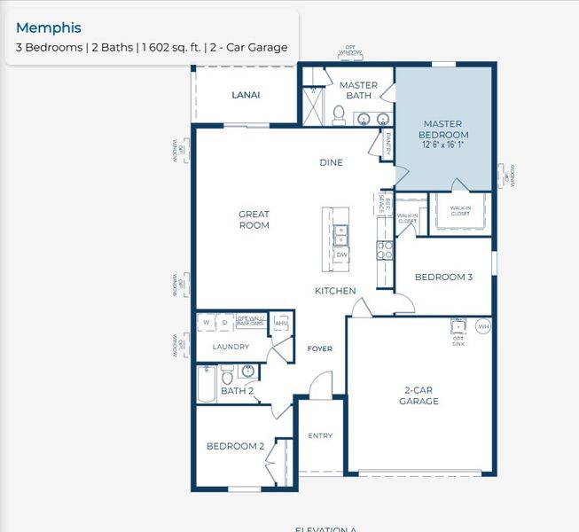 2D floor plan layout for the Memphis by Maronda Homes in Briarwood, Alachua, FL (Image 4).