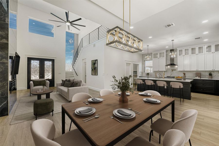 Featuring luxury vinyl plank flooring, exquisite custom cabinetry, soaring ceilings, designer finishes and fixtures, huge windows, custom closets, and more. (virtually staged photo)