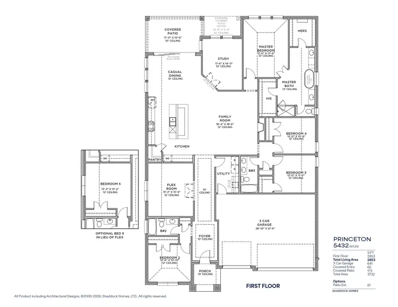 2D floor plan layout for the Princeton - SH 5432 by Shaddock Homes in Inspiration - Paradise Village, St. Paul, TX (Image 3).