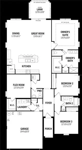 2D floor plan layout of this home in Pasadena Ridge Master, Dade City, FL (Image 3).