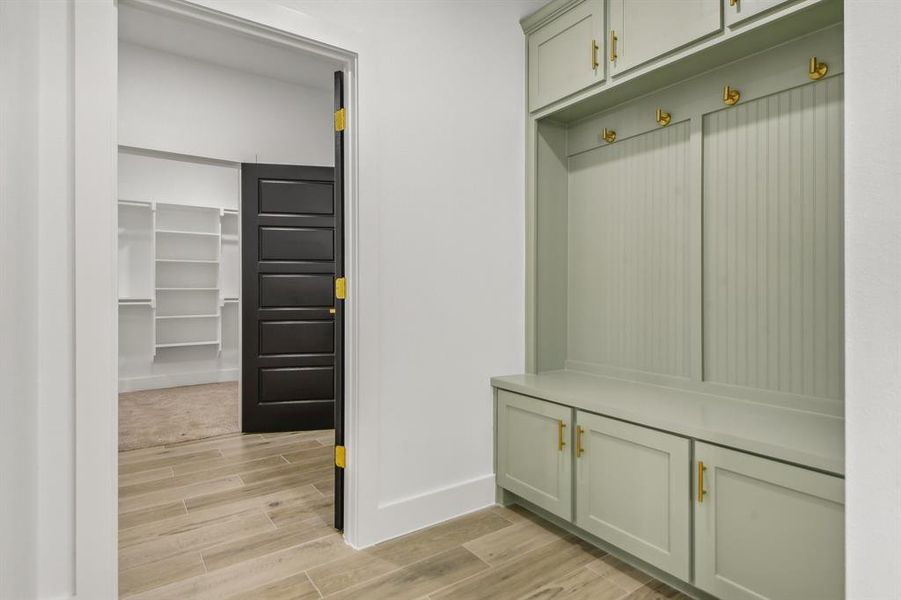 Mudroom with wood tiled floors Mudroom with wood tiled floors