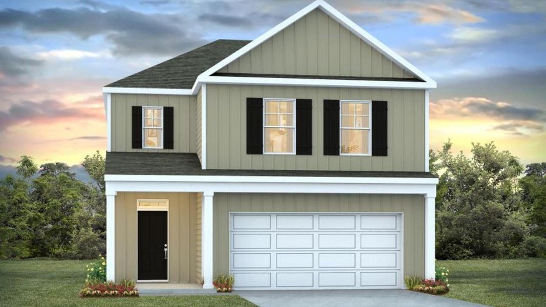 Front exterior of a new home in Carolina Groves, Moncks Corner, SC, highlighting curb appeal (Image 1).