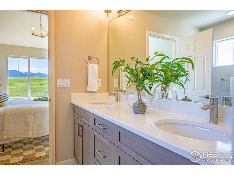 5 piece Primary bath with quartz counters and soft close cabinets