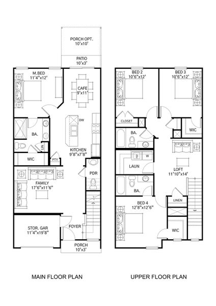 2D floor plan layout for the Clifton by Hunter Quinn Homes in Westgate Village Townes, Spartanburg, SC (Image 3). 2D floor plan layout for the Clifton by Hunter Quinn Homes in Westgate Village Townes, Spartanburg, SC (Image 3).
