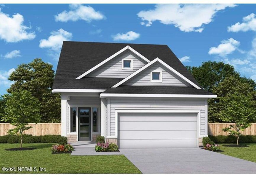 Front exterior of a new home in Evergreen Island at Silverleaf - Executive, St. Augustine, FL, highlighting curb appeal (Image 1). Front exterior of a new home in Evergreen Island at Silverleaf - Executive, St. Augustine, FL, highlighting curb appeal (Image 1).