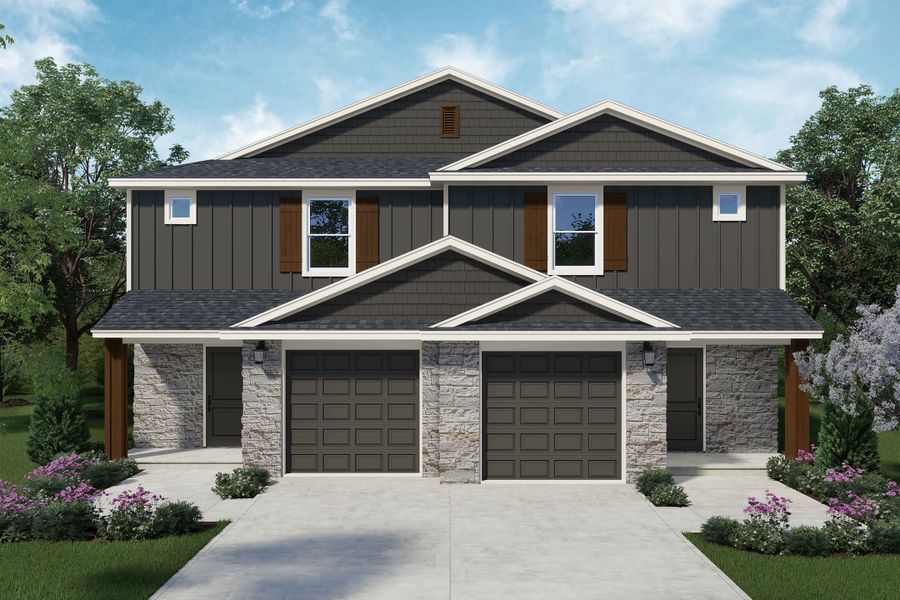 Representative exterior photo of a completed home built from the James by Flintrock Builder in The Preserve At Thousand Oaks Duplexes, Killeen, TX (Image 6).