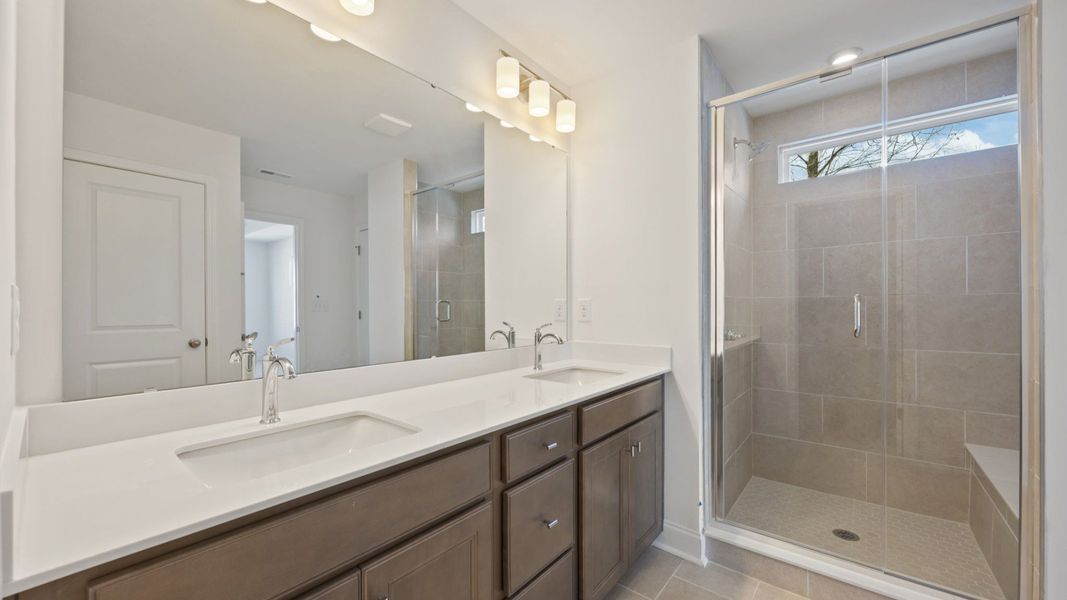 The Jasmine Plan at Farms at Bellingham in Mooresville NC. - Primary Bathroom