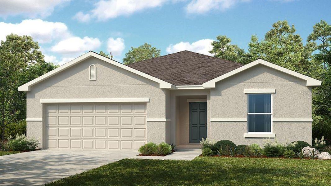Front exterior of a new home in Waterstone, Groveland, FL, highlighting curb appeal (Image 1). Front exterior of a new home in Waterstone, Groveland, FL, highlighting curb appeal (Image 1).