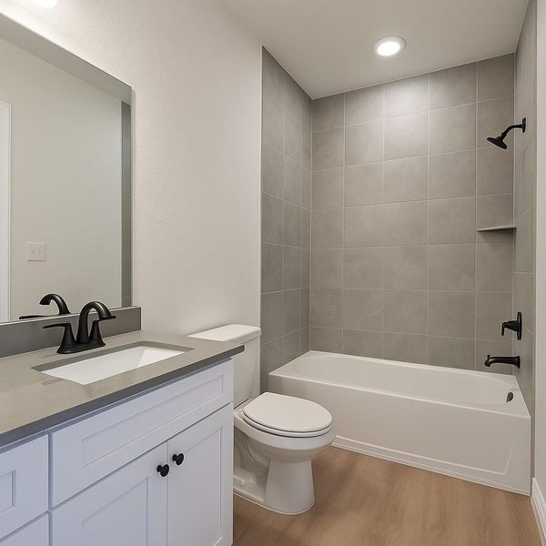 Tile to the ceiling! Undermount sinks and quartz countertops for extra durability! Tile to the ceiling! Undermount sinks and quartz countertops for extra durability!