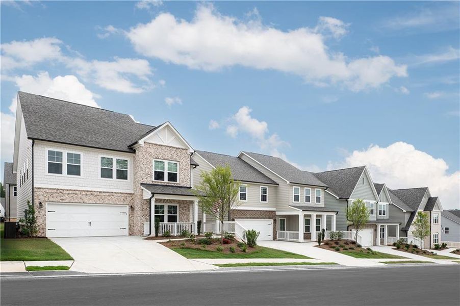 Front exterior of a new home in Eastlyn Crossing, Flowery Branch, GA, highlighting curb appeal (Image 6).