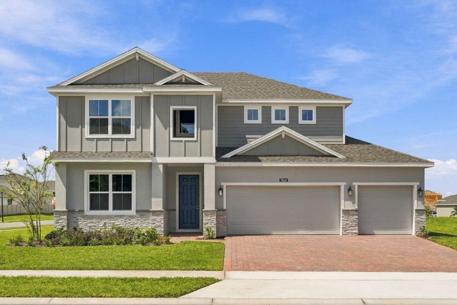 Front exterior of a new home in Bargrove Estates, Mount Dora, FL, highlighting curb appeal (Image 1). Front exterior of a new home in Bargrove Estates, Mount Dora, FL, highlighting curb appeal (Image 1).